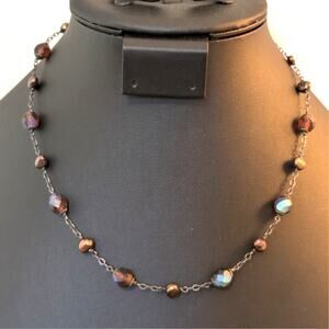 Vintage 925 Sterling Red/Brown AB Crystal Copper Pearl Bead 16"-18" Choker